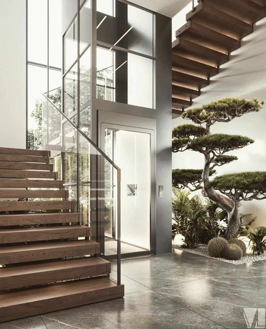 Thang máy kính 300kg là lựa chọn phổ biến cho nhà phố và biệt thự nhỏ